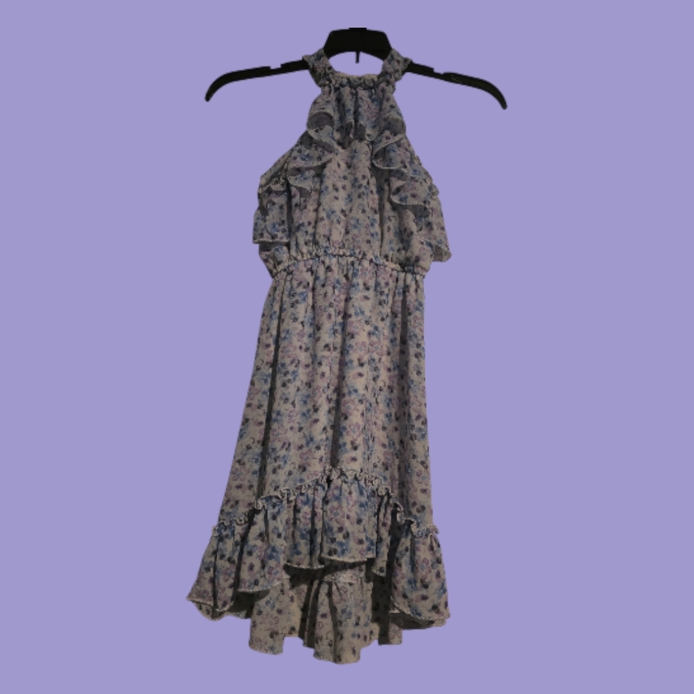 GB girls Floral Ruffle Dress - Blue and Purple
